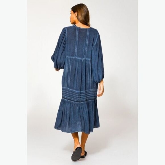 Young Fabulous & Broke 'Joplin' Boho Balloon Sleeve V-Neck Midi Dress Small NWT - Picture 12 of 13